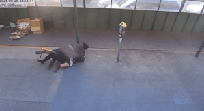 PHOTO: Surveillance video obtained by ABC San Francisco station KGO shows a suspect attacking a police officer in San Francisco on May 28, 2021. (Obtained by KGO)