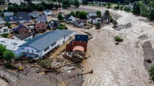 Damaged houses at the Ahr river in Insul, western Germany, Thursday, July 15, 2021. (AP Photo/Michael Probst)