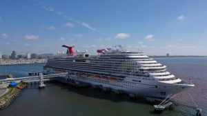 The Carnival Panorama cruise ship sits docked in Long Beach, Calif., on April 16, 2020. (Lucy Nicholson/Reuters)