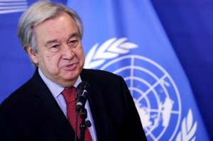 United Nations Secretary General António Guterres gives a statement.