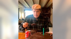 In this photo provided by Vedanta Griffith, Joshua Spriestersbach enjoys birthday cake on April 12, 2020, in Danby, Vt. (Vedanta Griffith/AP)