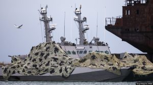 Ukrainian naval ships are seen anchored in a port in Kerch, Crimea, in December 2018. The boats, which had been seized by Russia the previous month, were eventually returned nearly a year later.