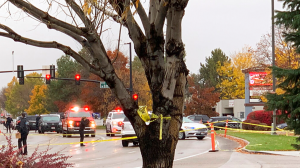 Police close off a street outside a shopping mall after a shooting in Boise, Idaho on Monday. (AP)