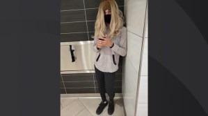 Picture of suspect accused of dressing as woman in Wrentham Outlet bathroom. Picture taken by witness. (Image from Wrentham PD)