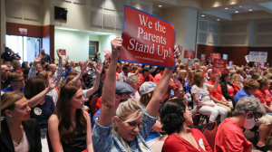 Parents and community members attend a Loudoun County School Board meeting, just 40 minutes from Fairfax, Virginia. (REUTERS/Evelyn Hockstein)