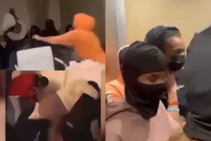Screenshots from a video showing a mob invading a Minneapolis apartment.