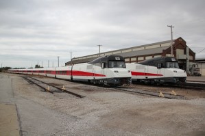 The Talgo trains originally designed and built for Wisconsin's high-speed rail line sits at an Amtrak facility in Beech Grove, Ind. Shawn Johnson/WPR