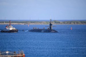 The U.S. Navy ballistic-missile submarine USS Nevada (SSBN 733) arrives at Naval Base Guam, Jan. 15. (U.S. Navy photo by Mass Communication Specialist Seaman Apprentice Darek Leary)