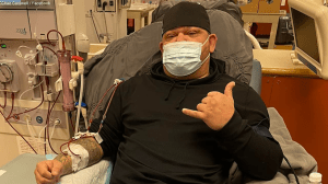 Veteran Chad Carswell is shown receiving dialysis, which he takes three times a week. He spoke to Fox News Digital on Feb. 3, 2022, and said, "I'm blessed." He's going to keep fighting for his health and for upholding the freedom of choice in his life and for everyone, he said. (Courtesy Chad Carswell)