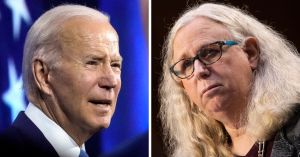 Joe Biden appointee Rachel Levine, right, has been named one of USA Today's 'Women of the Year', despite the fact that he is a biological male. (Drew Angerer / Getty Images; Caroline Brehman / Getty Images)