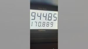 At the end of the minute-long video, the gas pump showed that filling the RV with 170 gallons of fuel ended up costing $944.85.  (@riley.14_)