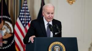 President Joe Biden introduces his budget request for fiscal year 2023 in the State Dining Room of the White House on March 28, 2022, in Washington, D.C. (Anna Moneymaker/Getty Images)