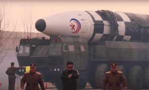 North Korean leader Kim Jong Un poses in a video showcasing North Korea's Hwasong-17 intercontinental ballistic missile launch, March 24, 2022. (Screenshot)