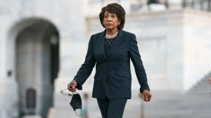 House Financial Services Committee Chairwoman Maxine Waters arrives for a news conference at the Capitol on Oct. 12, 2021. (AP Photo/J. Scott Applewhite)
