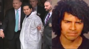 Image 1 of 3
David Bonola being led out of the NYPD'S 112th precinct on April 21, 2022; David Bonola mugshot (WNYW/NYPD)