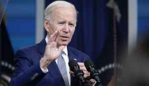 President Joe Biden responds to questions from the media in the South Court Auditorium on the White House complex in Washington,Tuesday, May 10, 2022. (AP Photo/Manuel Balce Ceneta)