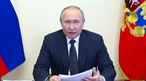 Russian President Vladimir Putin’s televised meetings with officials last week were staged with pre-taped footage.
Russian Presidential Press Service via AP, File