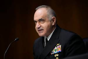 Commander of U.S. Strategic Command Adm. Charles Richard testifies during a Senate Armed Services Committee hearing March 8, 2022 in Washington, DC. (Drew Angerer/Getty Images)
