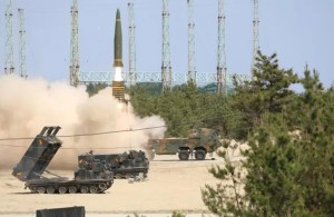 A surface-to-surface missile is launched during a joint live-firing exercise between US and South Korea in unidentified location, South Korea, May 25, 2022. (credit: JOINT CHIEFS OF STAFF/YONHAP VIA REUTERS)
