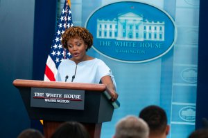 White House press secretary Karine Jean-Pierre speaks during a press briefing at the White House, Tuesday, July 5, 2022, in Washington. (AP Photo/Evan Vucci)