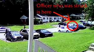 Gastonia Police Department shows a police officer getting hit by the suspect's car. (Gastonia Police Department (GPD))