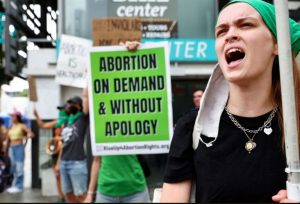 Pro-abortion activists in front of a California Planned Parenthood / Getty Images