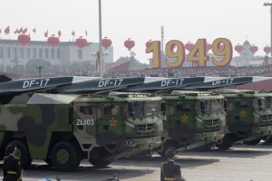 Chinese military vehicles carrying DF-17 ballistic missiles roll during a parade to commemorate the 70th anniversary of the founding of Communist China in Beijing, Oct. 1, 2019.(NG HAN GUAN/AP)
