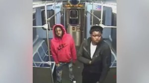 Chicago police video shows two suspects who are wanted for murder on a CTA Red Line train, where a homicide occurred Saturday morning around 2:06 a.m. on a 79th Street train, according to police (Courtesy: Chicago Police Department) (Chicago Police Department)