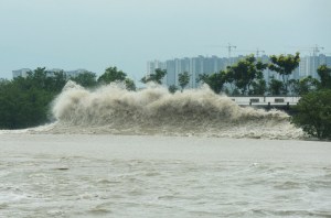 Waves generated by Typhoon Muifa break along the coast in Hangzhou in China’s eastern Zhejiang province on September 14, 2022. Photo: AFP/China OUT.