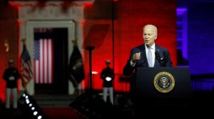 U.S. President Joe Biden delivers remarks on what he calls the "continued battle for the Soul of the Nation" in front of Independence Hall at Independence National Historical Park, Philadelphia, U.S., September 1, 2022. (REUTERS/Jonathan Ernst)