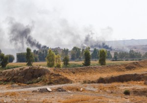 Smoke rises from the Iraqi Kurdistan headquarters of the Kurdish Democratic Party of Iran, after Iran's Revolutionary Guards' strike on the outskirts of Kirkuk, Iraq September 28, 2022. REUTERS/Ako Rasheed