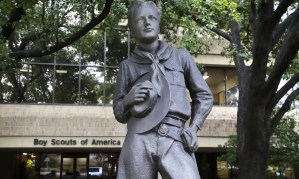A statue stands outside the Boy Scouts of America headquarters in Irving, Texas. Photograph: LM Otero/AP