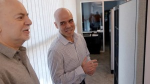 Clark County Public Administrator Robert Telles, right, talks to Las Vegas Review-Journal reporter Jeff German in his Las Vegas office on May 11, 2022. (K.M. Cannon/Las Vegas Review-Journal via AP)