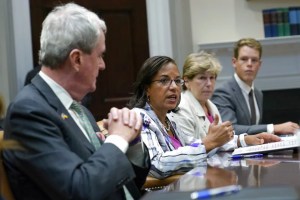 White House Domestic Policy Council adviser Susan Rice, second from left, speaks during a White House Domestic Policy Council meeting in the Roosevelt Room of the White House in Washington, Aug. 31. Joining Rice are, from left, New Jersey Gov. Phil Murphy, American Federation of Teachers President Randi Weingarten, and Handshake CEO Garrett Lord.
(AP Photo/Susan Walsh)