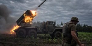 Ukrainian MSLR BM-21 "Grad" shoots toward Russian positions at the front line in Kharkiv region, Ukraine.AP Photo/Evgeniy Maloletka