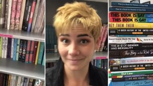 Teacher named 'Flint' brags about a 'Queer Library on TikTok. (Screenshot/TikTok)