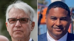 Los Angeles District Attorney George Gascón, left, and Deputy District Attorney John McKinney (Irfan Kahn via Getty/Twitter)
