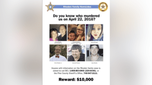 A poster offering a $10,000 reward for information leading to the arrest of the perpetrators in the Rhoden family massacre. Four members of a rival family were later charged with the 2016 slayings. (Ohio State Attorney's Office)