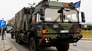  convoy for the transport of the Patriot air defense missile system leaves the Bundeswehr site of Air Defense Missile Group 26 in Husum, northern Germany, March 16, 2022.   -   Copyright  Frank Molter/dpa via AP