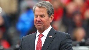 Georgia Gov. Brian Kemp looks on during the celebration honoring the Georgia Bulldogs national championship victory on Jan. 15, 2022, in Athens, Georgia.  (Todd Kirkland/Getty Images)
