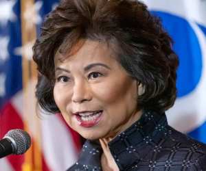 Former Transportation Secretary Elaine Chao speaking at the Environmental Protection Agency headquarters. (AP/2019 file photo)