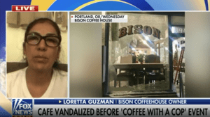 Bison Coffeehouse owner Loretta Guzman on the damages to her coffeeshop after advertising an upcoming ‘Coffee with a Cop’ event in Portland.
