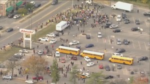 Students evacuate the Central Visual and Performing Arts high school in St. Louis, Missouri. (KTVI) (KTVI)