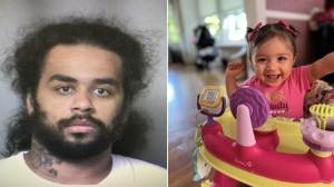 Christopher Francisquini, left, is wanted for the murder of his 11-month old daughter Camilla, right. (Naugatuck Police Department)