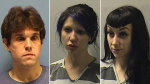 The now former Rev. Travis Clark and two dominatrices, Melissa Cheng, center, and Mindy Dixon, right, were charged with vandalism following an alleged altar threesome at Saints Peter and Paul Catholic Church in 2020. (St. Tammany Parish Sheriff's Office)