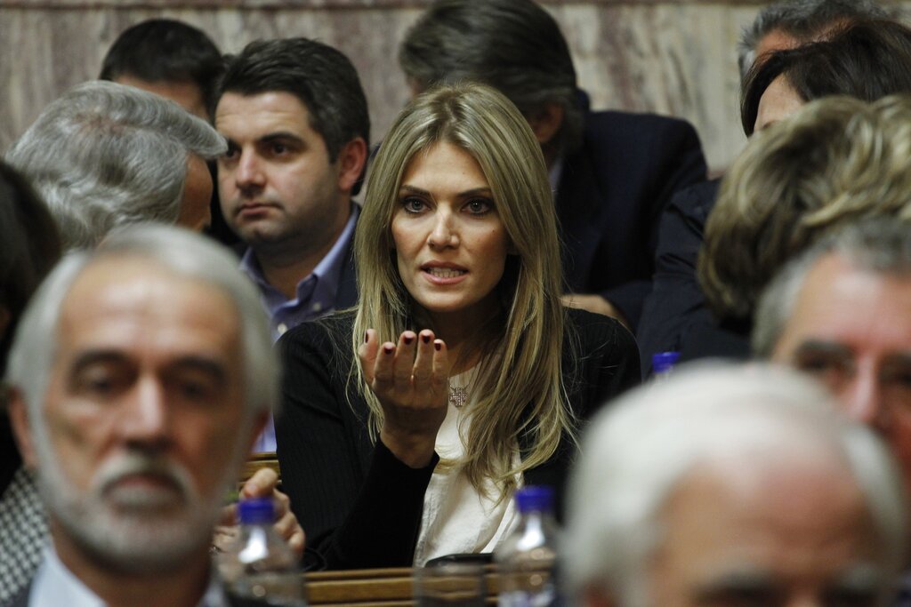 Socialist lawmaker Eva Kaili in the Greek parliament. (AP Photo/Petros Giannakouris)