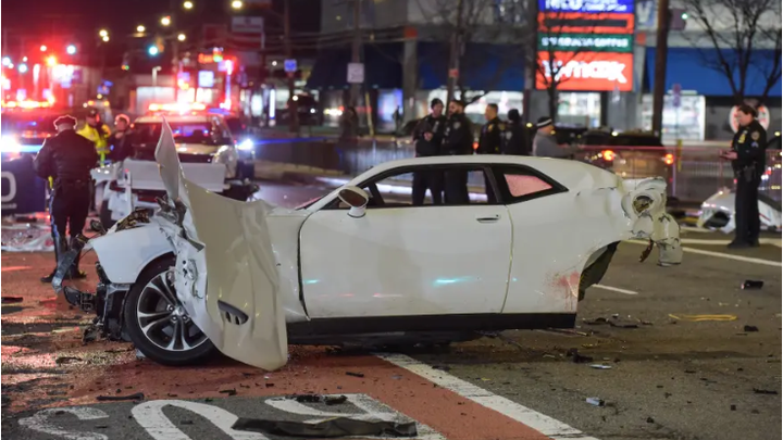 A Staten Island, New York, man accused of driving drunk allegedly crashed into a utility pole, splitting the vehicle into three parts, ejecting his pregnant fiancé, and ripping the baby out of her womb, according to reports. (New York Post/Seth Gottfried)