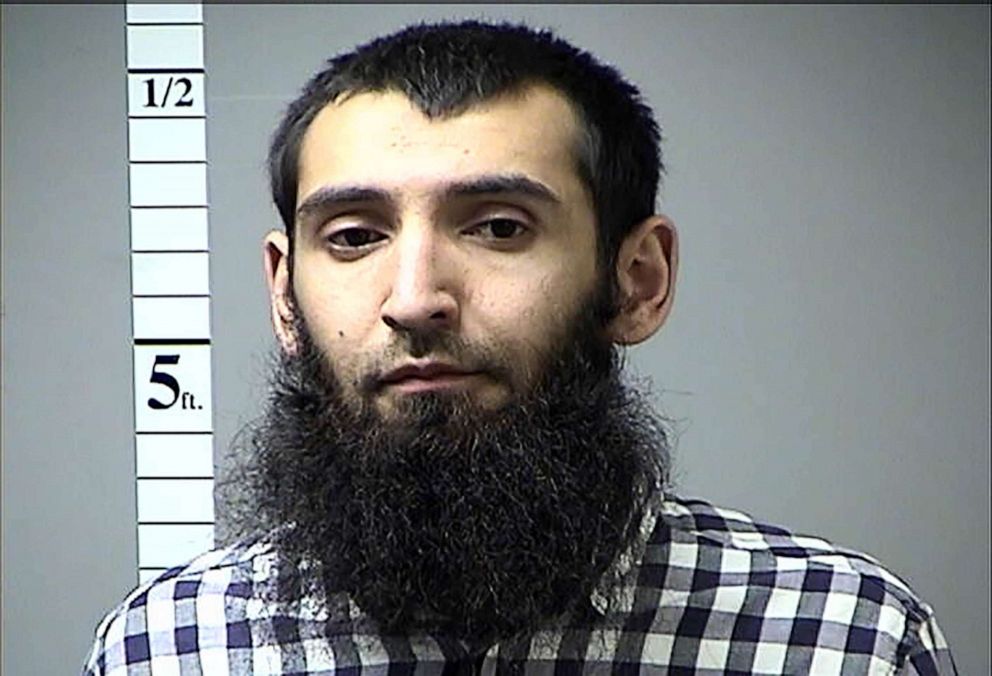 In this handout photo provided by the St. Charles County Department of Corrections, Sayfullo Saipov poses for a booking photo after a previous arrest in Missouri. Saipov was arrested after allegedly driving a pickup truck on a bike path in lower Manhattan, killing 8 peple and injuring 12, Oct. 31, 2017.
Handout/Getty Images