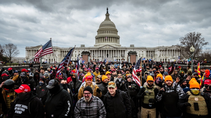 Protesters gather in front of the U.S. Capitol Building in Washington on Jan. 6, 2021. (Jon Cherry/Getty Images)